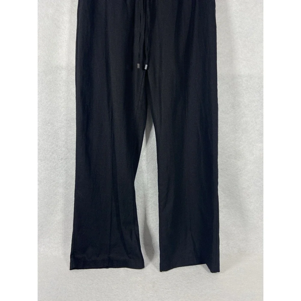 Zara Pants Womens Large Black Straight Leg Drawstring Linen Blend New